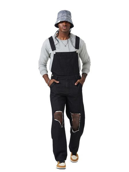 

men cut out denim overalls without o2me#, Blue