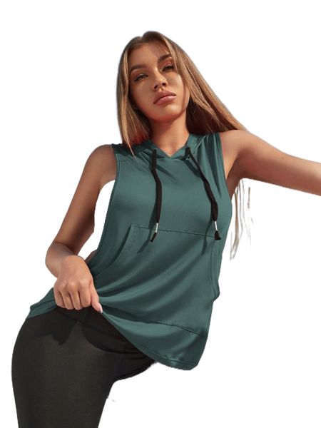 

drawstring hooded armhole sports tank l5lh#, Gray