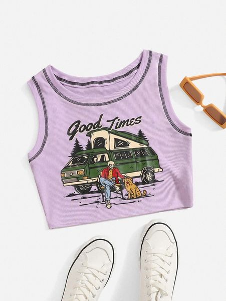 

romwe x frmlsstudio skeleton car & dog print tank a4mc#, White