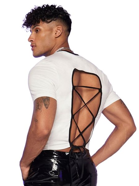 

men lace up back tee q29e#, White;black