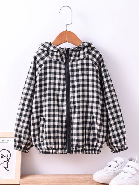 

toddler boys gingham print raglan sleeve hooded jacket she, Blue;gray