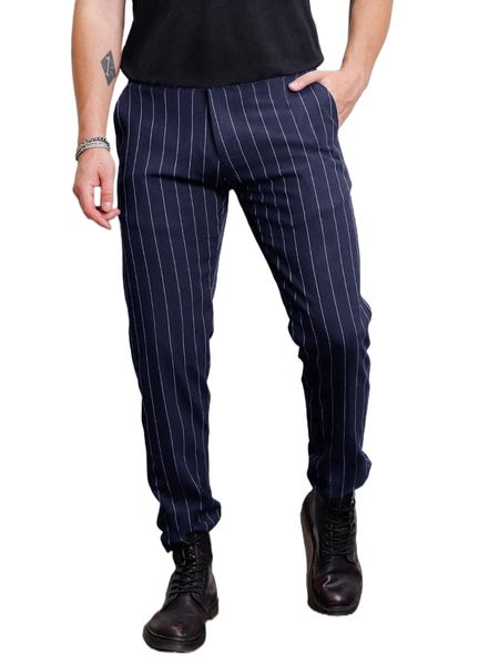 

men striped print slant pocket pants 92m0#, Black