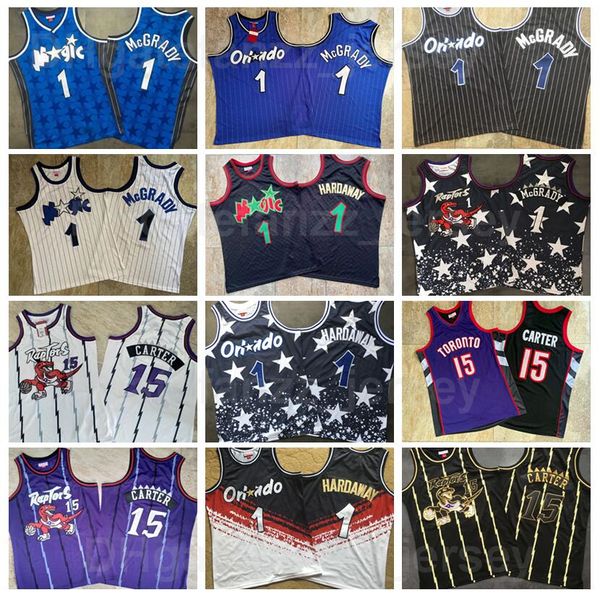 

authentic tracy mcgrady mitchell ness basketball jersey retro vince carter 15 penny hardaway 1 vintage black white purple blue stripe 1998