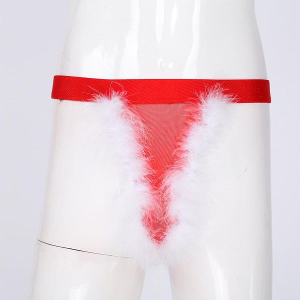 Unterhosen Herren Dessous Federbesatz Samt Höschen Ausbuchtungsbeutel G-String Weihnachten Slips Niedrige Taille Sexy T-Back Tangas UnterwäscheUnderpa