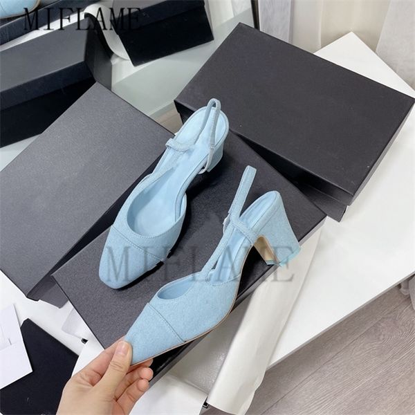 

with low discount designer slippers tweed thick pumps elegant brand designer women bare heel square toe sandals party holiday shoes, Black