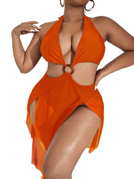 

plus o-ring cut out halter monokini o8vi#, White;black