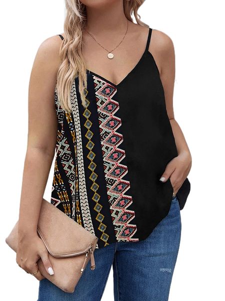 

plus geo print cami x7ex#, Black