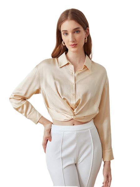 

motf premium 100% silk twist shirt q4af#, White