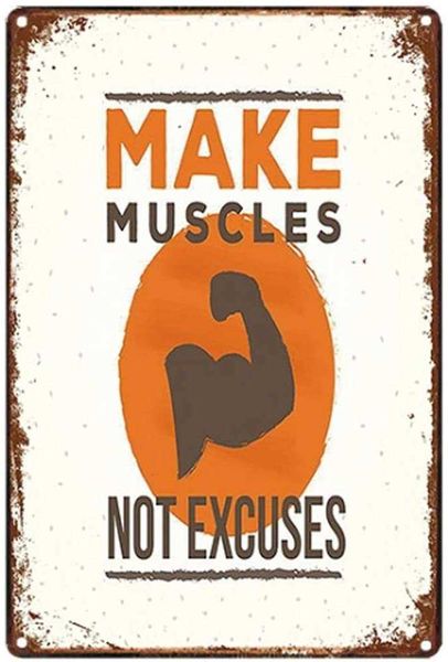 

original retro design gym tin metal wall art signs, make muscles print poster thick tinplate wall decoration for gym