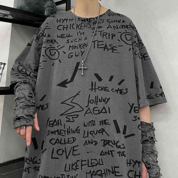 

hybskr goth oversized men women t-shirts y2k style man summer tees 2022 graphic printed cotton male casual tshirt 3xl y220426, White;black