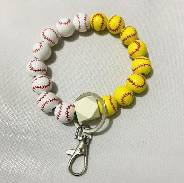 DIY Perlenarmband Schlüsselanhänger Anhänger Partybevorzugung Sportball Fußball Baseball Basketball Holzperlenarmband SN6448