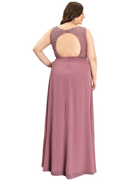 

ever-pretty plus contrast lace zipped backless dress j9ey#, Black