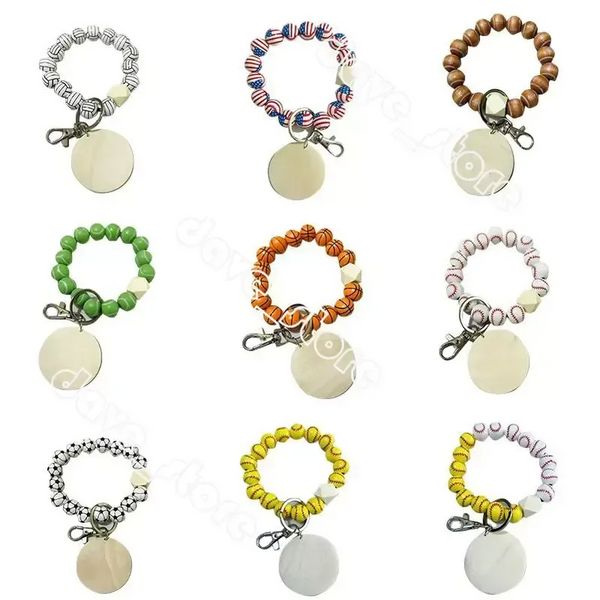 9 Stili Bracciale con perline Portachiavi Ciondolo Favore di partito Palla sportiva Calcio Baseball Pallacanestro Braccialetto di perline di legno BES121