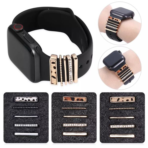 

smart straps diy decoration leopard decorative charms ring for apple watch bands smartwatch silicone strap accessories bling diamond for iwa
