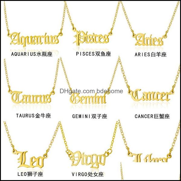 

pendant necklaces pendants jewelry stainless steel retro constellation necklace twee constellations ancient english letters clavicle chain, Silver
