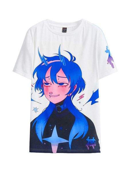 

x rk7777 chinese letter & figure graphic tee k4rt#, White