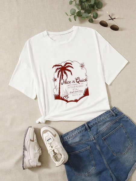 

plus coconut tree and slogan graphic tee p91m#, Black