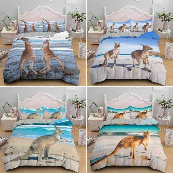 Capa de edredão de canguru rei/size queen size beira -mar de praia Tropical Paisagem Bedding Set para crianças adultos adultos colcha de oceano azul