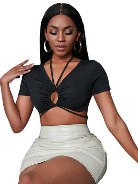 

sxy o-ring tie back crop g33q#, White