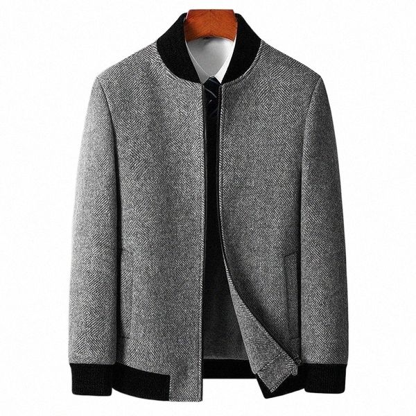

men's jackets minglu autumn winter wool male luxury stand collar herringbone casual coats fashion slim fit thicken man t7gk#, Black;brown