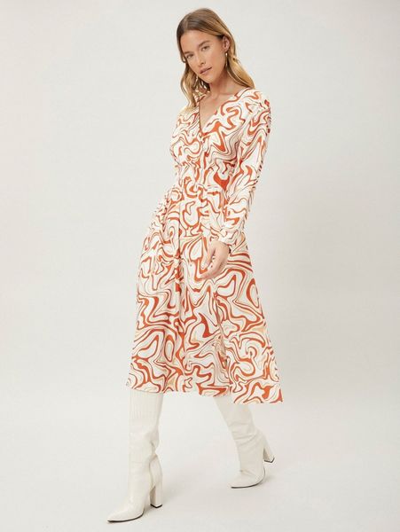 

motf premium marble print flowy dress r74w#, Black;gray