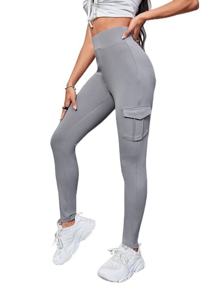 

wide waistband flap pocket skinny pants h6vi#, Black;white