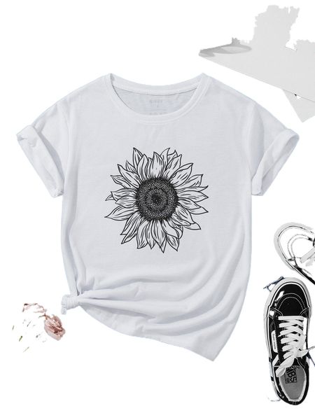 

floral print tee k9ei#, White