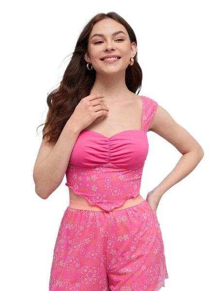 

x kara whiting floral print lettuce trim bandana crop 02oj#, White