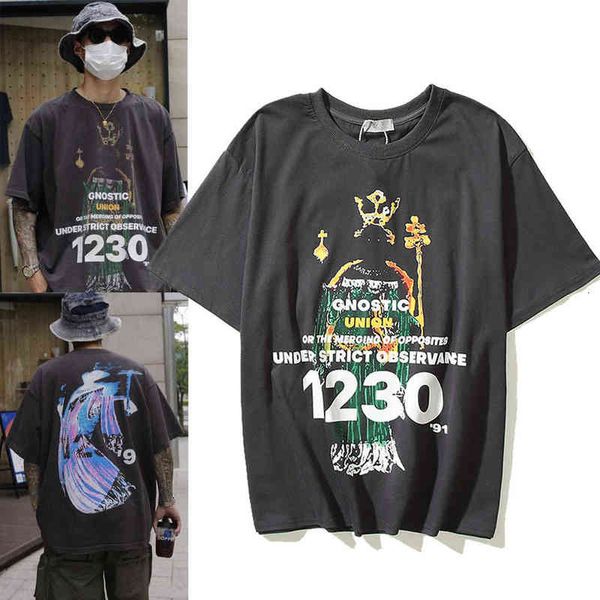 

1230 digital print short sleeve american loose t-shirt, White;black