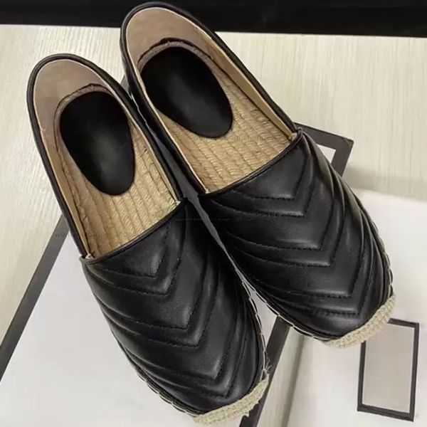 

womens loafer designer dress shoes platform heel pumps casual fisherman shoes real leather straw outsole slip-on buckle fashion loafers with, Black