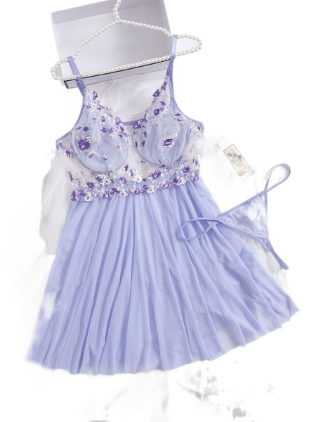 

plus floral embroidered mesh slips with thong 82le#, Black;white