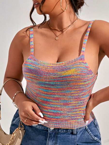 

plus space dye knit cami d7w6#, Black