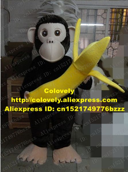 

mascot doll costume new black orangutans mascot costume mascotte gorilla pongo ape simian with large yellow banana big eyes no.3836 fr, Red;yellow