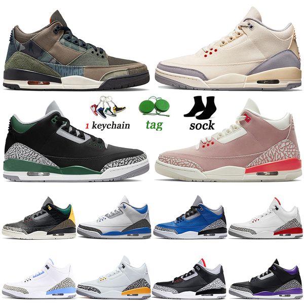 

shoes jumpman 3 women 3s trainers authentic sneakers muslin cardinal red cool grey court purple fragment unc pine green men sports socks