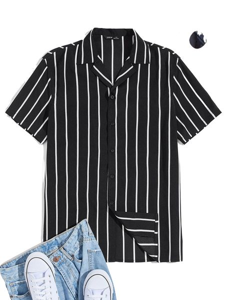 

men revere collar striped shirt f8du#, White;black