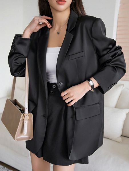 

dazy lapel neck solid blazer 56qu#, White