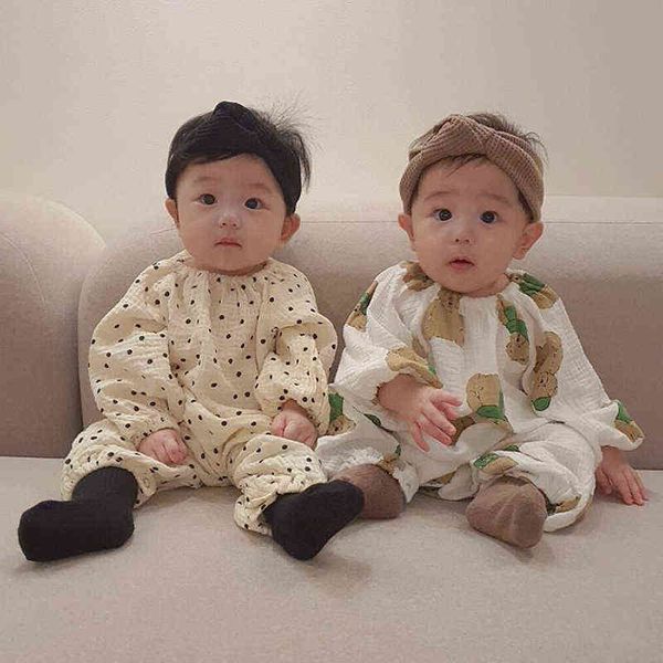 

infant spring and autumn long-sleeved cute jumpsuit baby loose and casual korean style romper baby clothes g220509, White