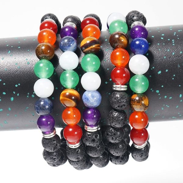

beaded strands bracelet for women 7 chakras real stones natural stone, Black