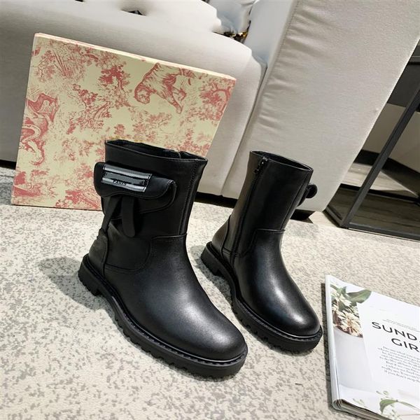 

2021 sell well fashion women boots genuine leather cotton fabric letters round head middle boot for cowboy booties 0723276r, Black