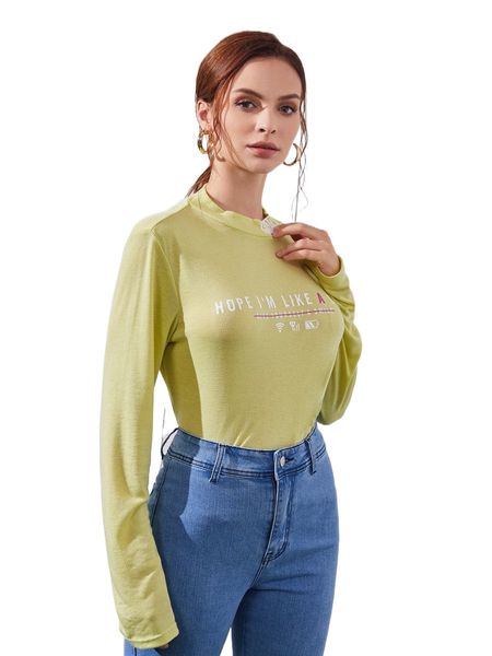 

mock neck slogan graphic tee p6a3#, White