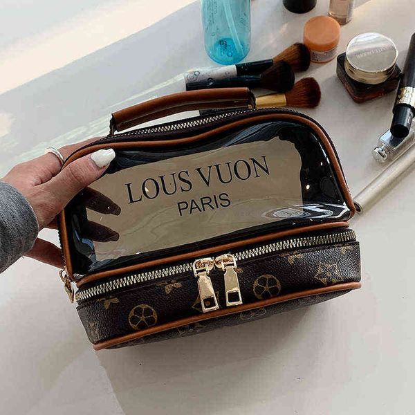 

double layer transparent wash bag women's portable large capacity waterproof cosmetic bag new dry and wet portable storage bag 220625
