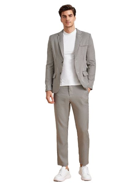 

men gingham single breasted blazer & tailored pants q1n8#, White;black