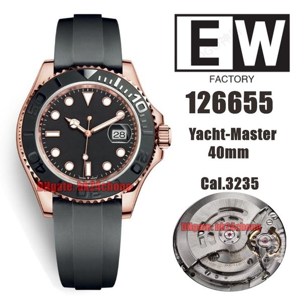 

ewf watches 126655 40mm rose gold cal.3235 automatic mens watch black dial rubber strap gents sports wristwatches, Slivery;brown