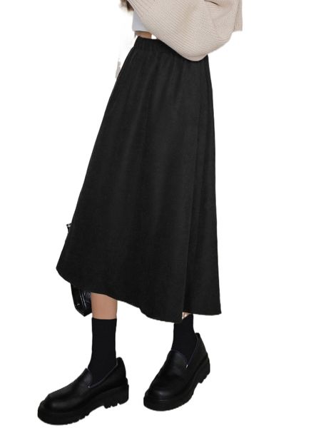 

dazy elastic waist corduroy skirt v8co#, Black