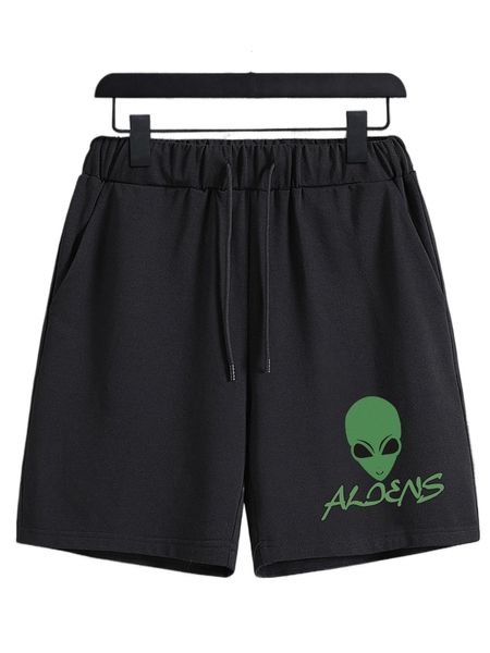 

men alien & letter graphic drawstring waist shorts i0f8#, White;black