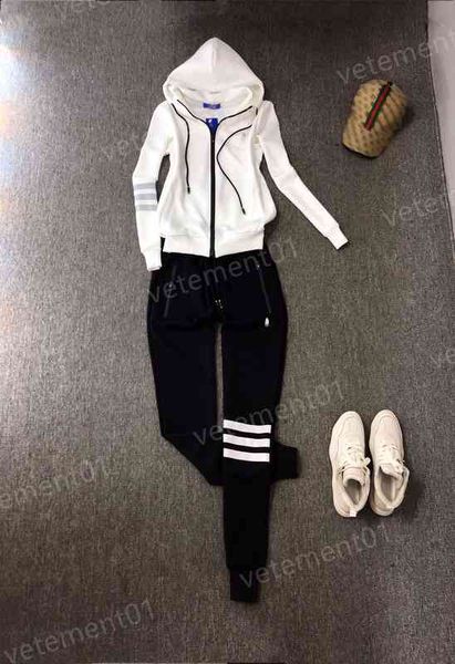 

womens two piece pants striped print white zip cardigan jacket with lettering logo pencil pants 2 piece sets luxury designer tracksuits