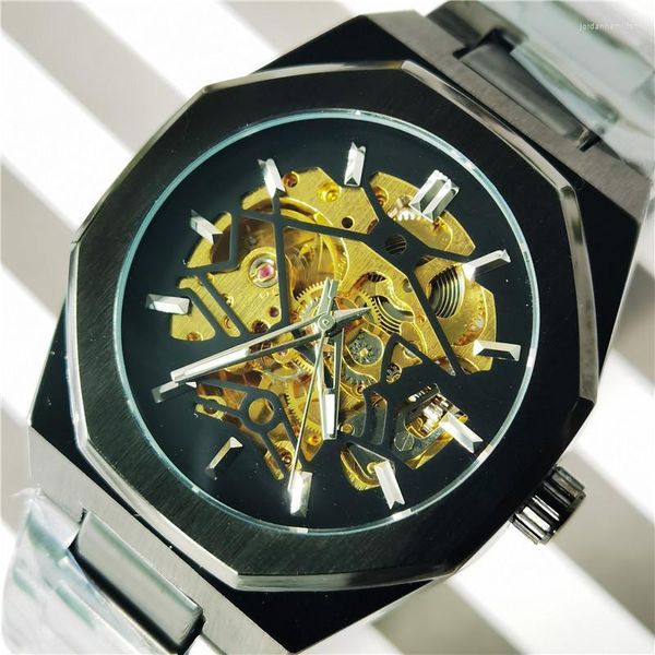 Forsining 2022 Black Fashion Skeleton Orologi da uomo Meccanico automatico Casual Sport Uomo Orologio da polso Lancette luminose Orologi da polso