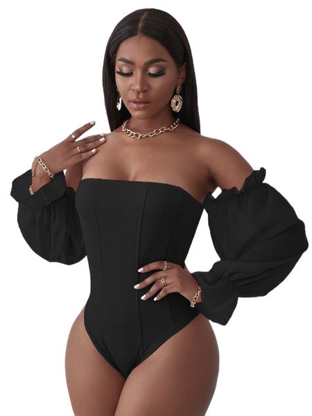 

sxy off shoulder bishop sleeve bodysuit e4eh#, White