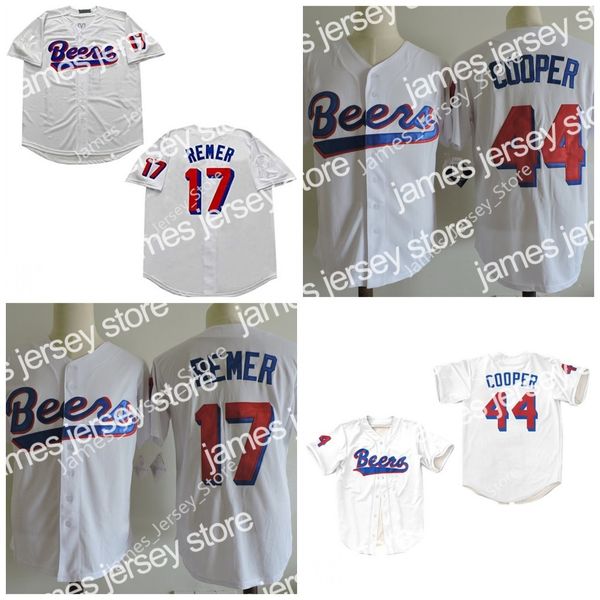 James Men's The # 44 Joe Cooper BASEketball Beers Maglia da baseball White Button Down Film Jersey Movie # 17 Doug Remer maglie