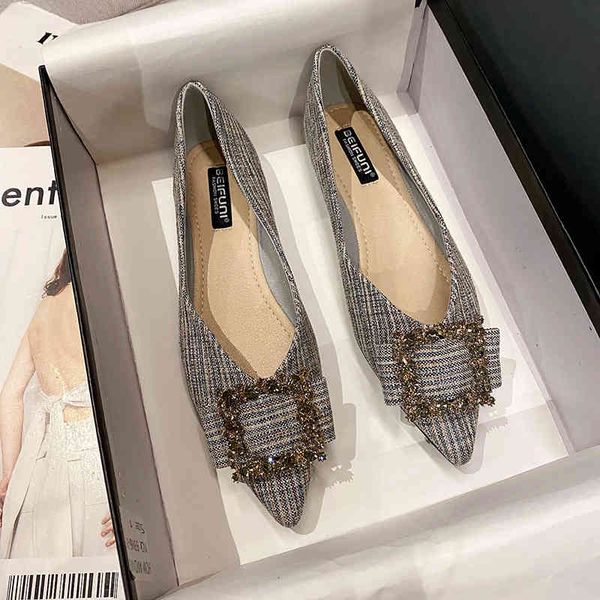 

sandals autumn korean style pointed flat sole single shoes square buckle bow knot gentle shallow mouth four seasons women's 00z8, Black